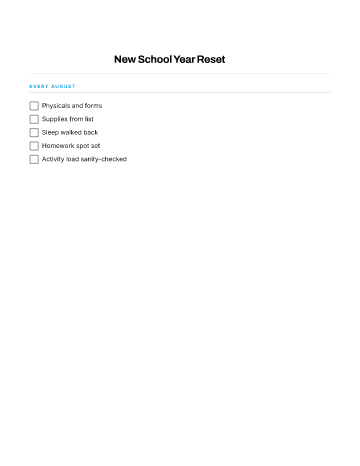 New School Year Reset — School Years template