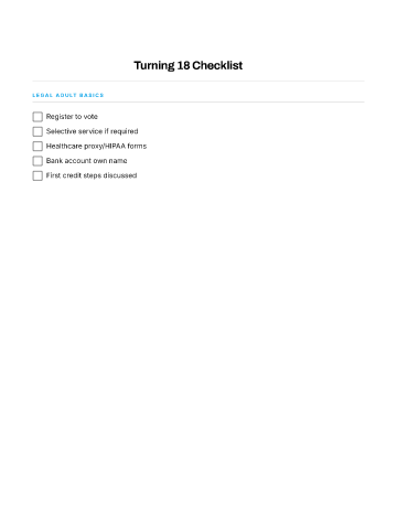 Turning 18 Checklist — Teens checklist template