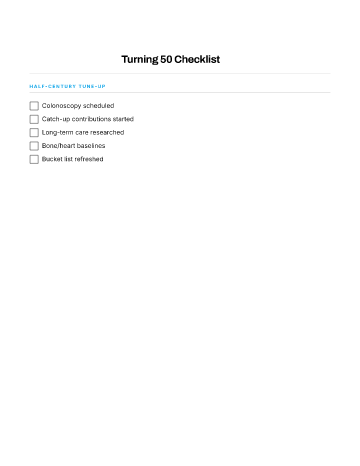 Turning 50 Checklist — Midlife template