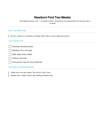 Newborn First Two Weeks — Babies & Toddlers checklist template