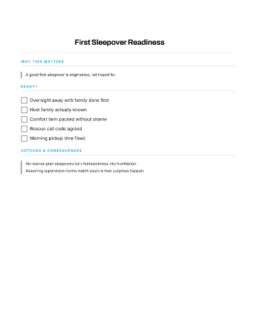 First Sleepover Readiness — School Years template