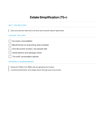 Estate Simplification (75+) — 60s Plus checklist template