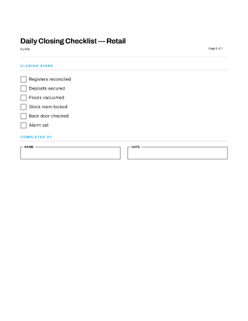 Daily Closing Checklist — Retail — Business Operations template