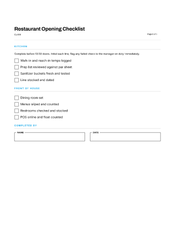 Restaurant Opening Checklist — Business Operations template