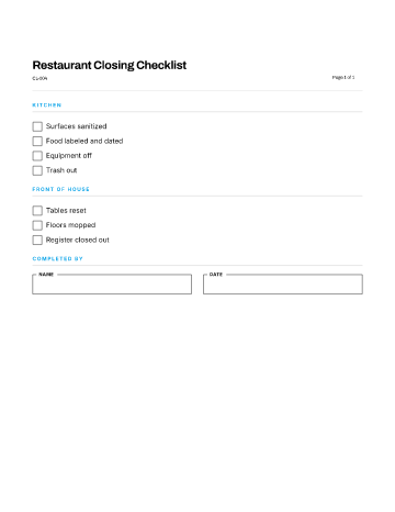 Restaurant Closing Checklist — Business Operations template