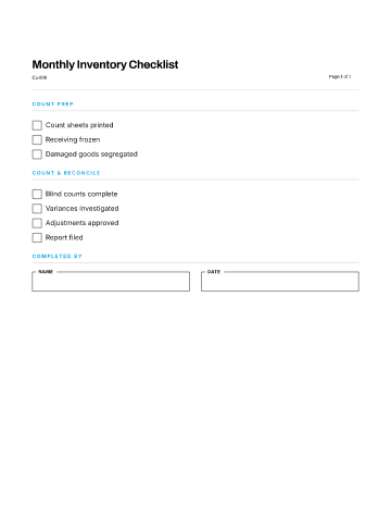 Monthly Inventory Checklist — Business Operations template