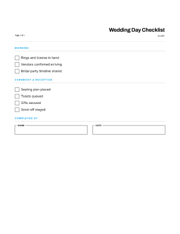 Wedding Day Checklist — Events & Hospitality checklist template