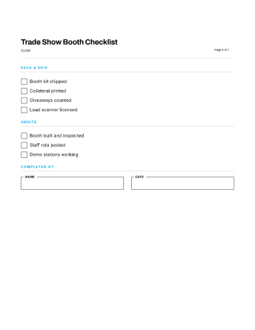 Trade Show Booth Checklist — Events & Hospitality template