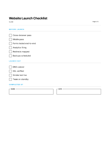 Website Launch Checklist — Projects & Launches template