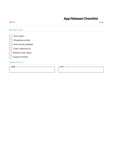 App Release Checklist — Projects & Launches checklist template