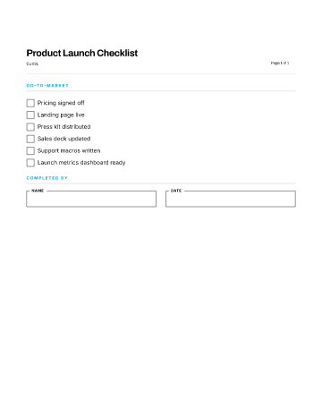 Product Launch Checklist — Projects & Launches template