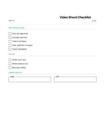 Video Shoot Checklist — Projects & Launches template