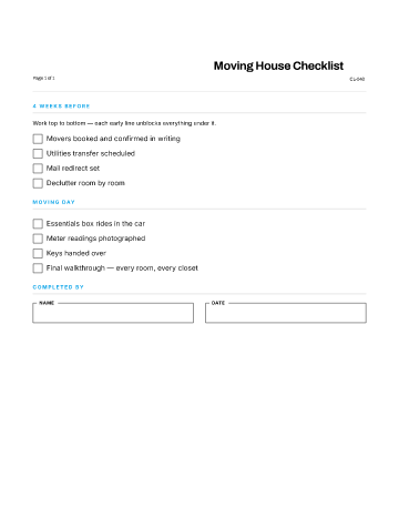 Moving House Checklist — Home & Personal template