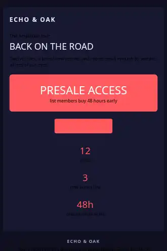 ECHO & OAK — Tour Dates — Win-back & Cart template