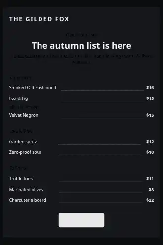 The Gilded Fox — Cocktail menu — Menus template