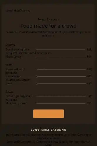 Long Table Catering — Catering menu — Menus template