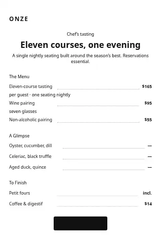 Onze — Tasting menu — Menus template