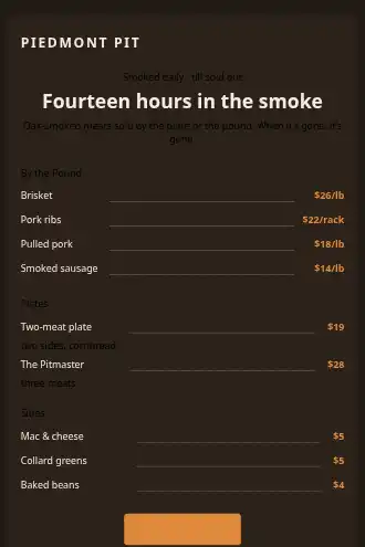 Piedmont Pit — BBQ menu — Menus html5 email template