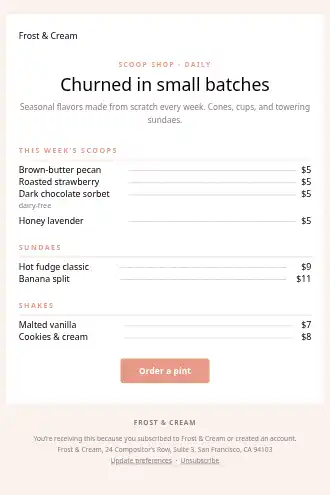 Frost & Cream — Ice-cream menu — Menus html5 email template