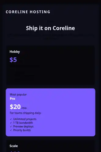 Coreline Hosting — Pricing — Pricing template