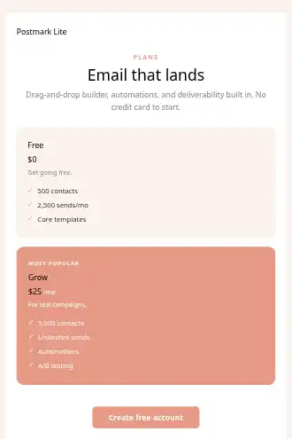 Postmark Lite — Pricing — Pricing html5 email template