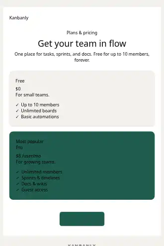 Kanbanly — Pricing — Pricing html5 email template