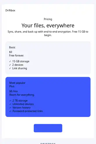 Driftbox — Pricing — Pricing html5 email template