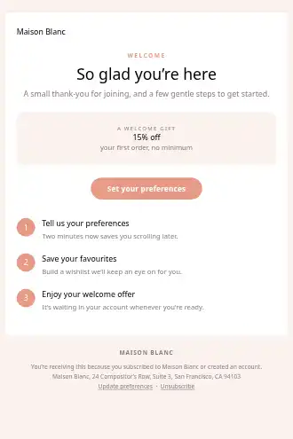 Maison Blanc — Welcome — Welcome & Onboarding template