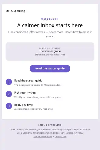 Still & Sparkling — Welcome — Welcome & Onboarding template