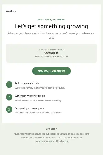 Verdure — Welcome — Welcome & Onboarding template