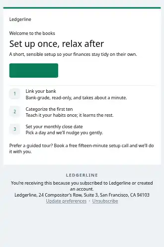 Ledgerline — Onboarding — Welcome & Onboarding html5 email template