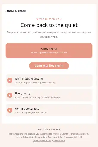 Anchor & Breath — Win-back — Win-back & Cart template