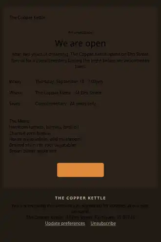 The Copper Kettle — Grand Opening Dinner — Events & Invites template