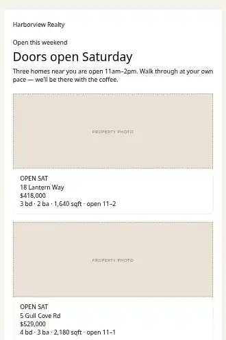 Harborview Realty — This Weekend’s Open Houses — Newsletters & Digests html5 email template