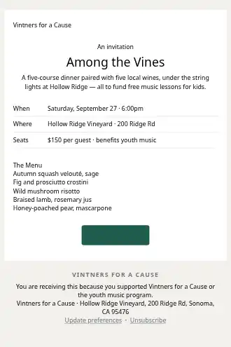 Vintners for a Cause — Fundraiser Dinner — Events & Invites template