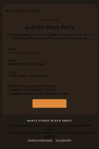 Maple Street Block Party — Autumn Invite — Events & Invites template