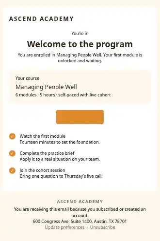 ASCEND ACADEMY — Welcome / Onboarding — Welcome & Onboarding html5 email template