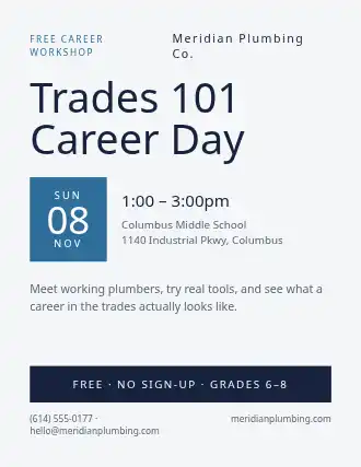 Trades 101 Career Day — Community & Events flyer template