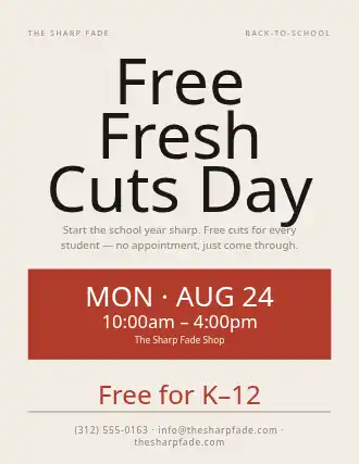 Free Fresh Cuts Day — Community & Events flyer template
