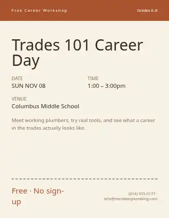 Trades 101 Career Day — Community & Events flyer template