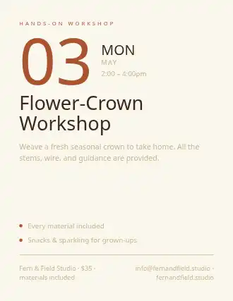 Flower-Crown Workshop — Community & Events flyer template