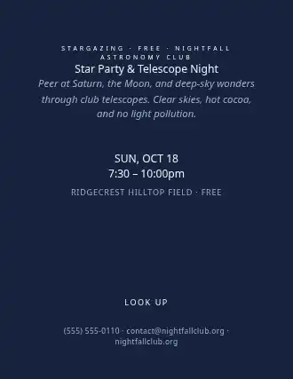 Star Party & Telescope Night — Community & Events flyer template