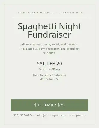 Spaghetti Night Fundraiser — Community & Events flyer template