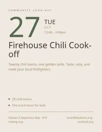 Firehouse Chili Cook-off — Community & Events flyer template
