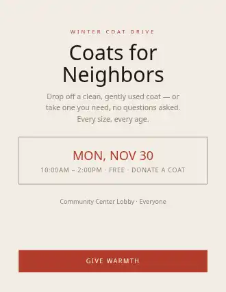 Coats for Neighbors — Community & Events flyer template