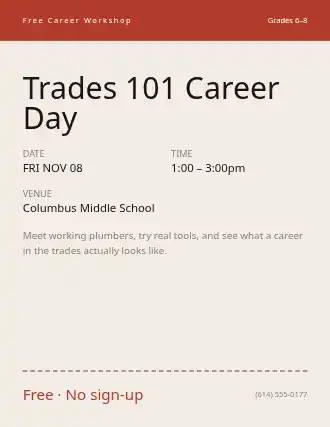 Trades 101 Career Day — Community & Events flyer template