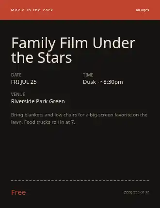 Family Film Under the Stars — Community & Events flyer template