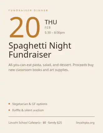 Spaghetti Night Fundraiser — Community & Events flyer template