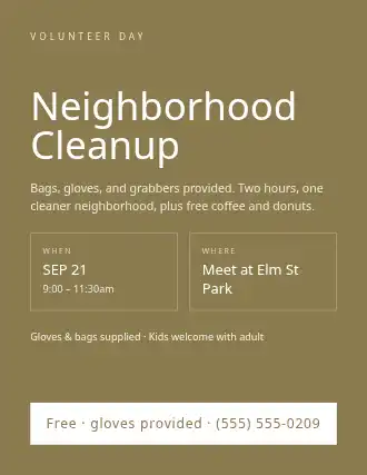 Neighborhood Cleanup — Community & Events flyer template