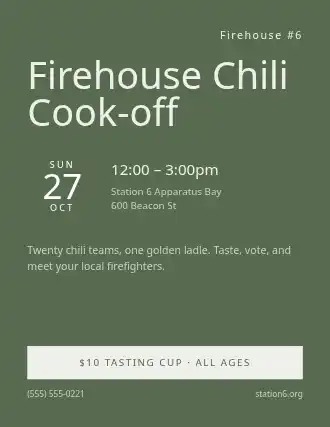 Firehouse Chili Cook-off — Community & Events flyer template